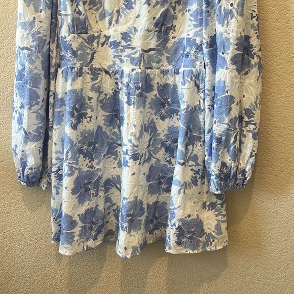 Lulus Fondly Fresh Blue and White Floral Print Long Sleeve Mini Dress - Picture 7 of 9